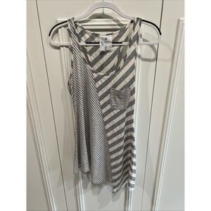 Threads Striped Sleeveless Tunic Top Asymmetric Lagenlook Boho Artsy Racerback